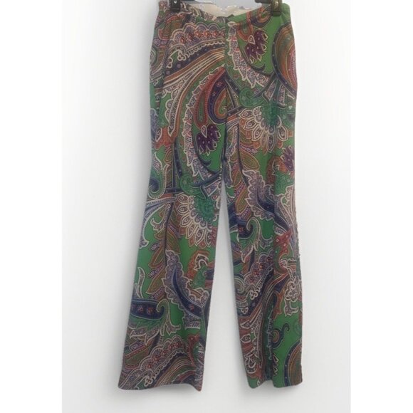 Lauren Ralph Lauren Womens Green Colorful Paisley Lined Wide Leg Pants Sz 4 - Picture 1 of 12
